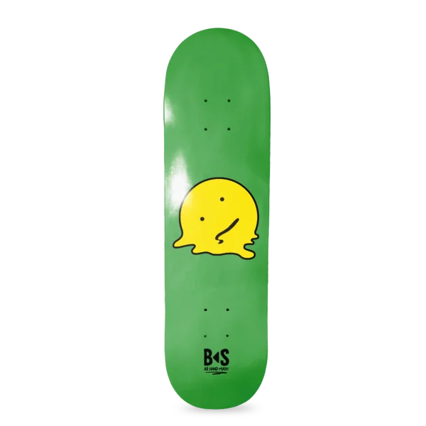 BS Skateboarding deck melted meh face green