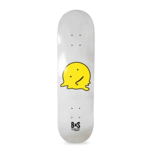 BS Skateboarding deck melted meh face white