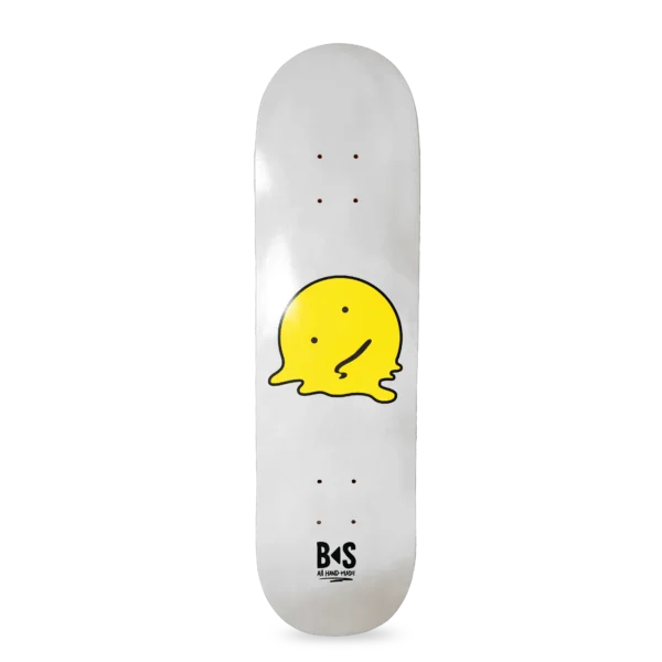 BS Skateboarding deck melted meh face white