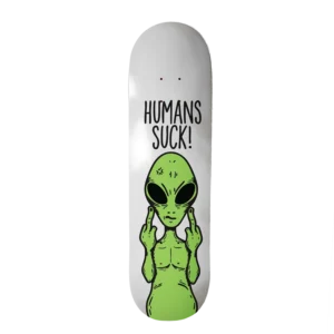 BS Skateboarding deck Humans Suck 2 white