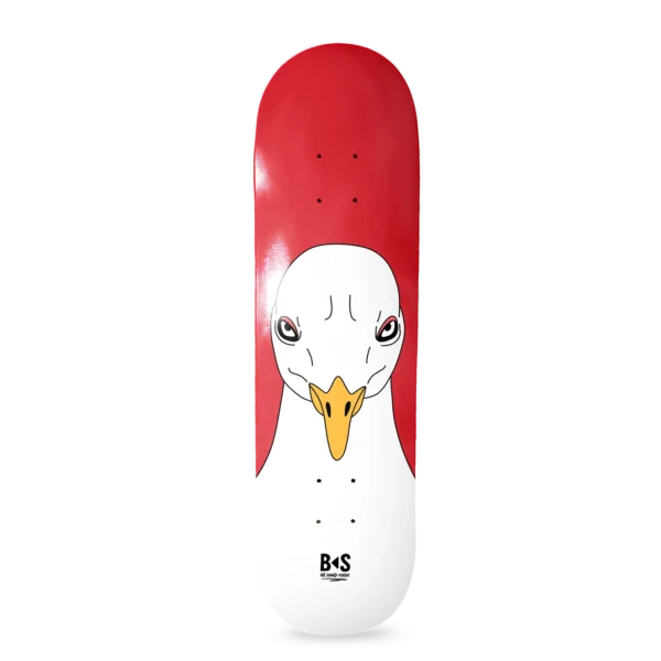 BS Skateboarding deck view dark seagull red